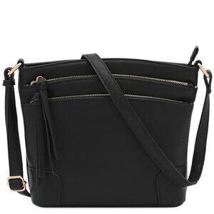 FashionPuzzle Triple Zipper Pocket Medium Crossbody Bag